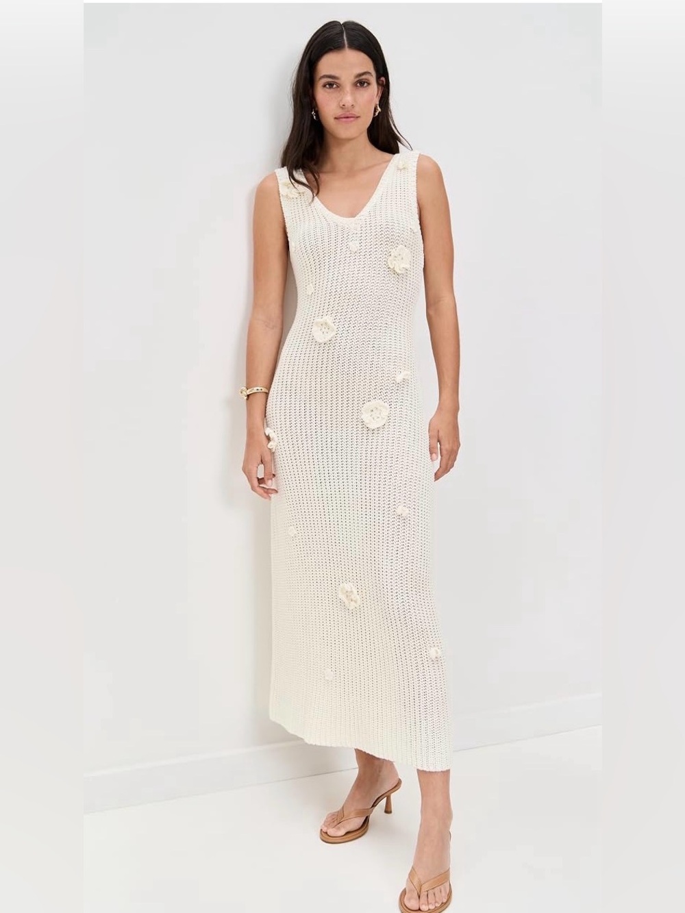 ASTR Ainhoa Sweater Dress Cream Crochet Maxi Cover-Up Dress